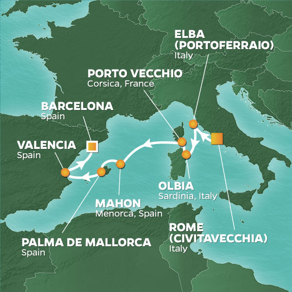 <h2>October 2022 Mediterranean Islands Golf Cruise</h2>8 Nights | 4 Rounds | Rome - Barcelona | October 21 - 28